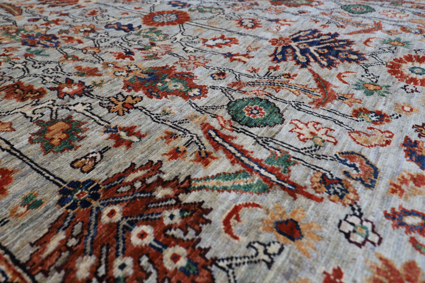 200 x 308 cm | Oriental floral Olive Green Afghan Tribal Hand Knotted Wool Carpet