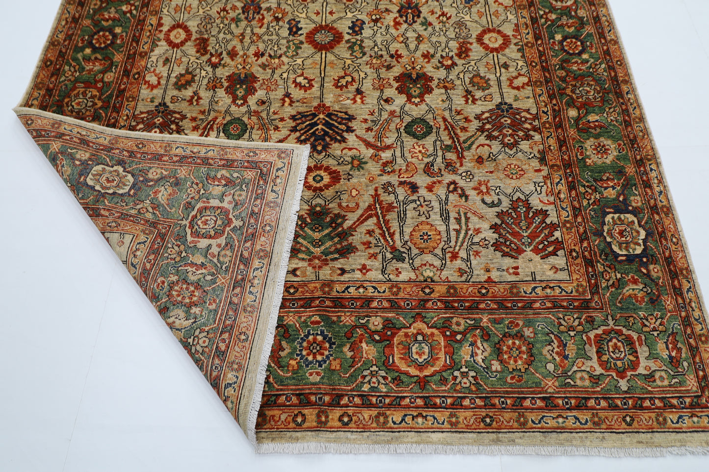 200 x 308 cm | Oriental floral Olive Green Afghan Tribal Hand Knotted Wool Carpet