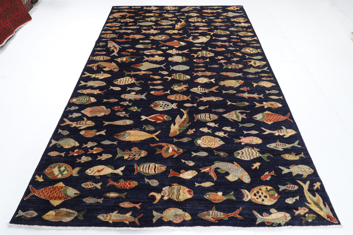 198 x 296 cm | 6'6 x 9'9 Ft Fish Party Afghan Carpet