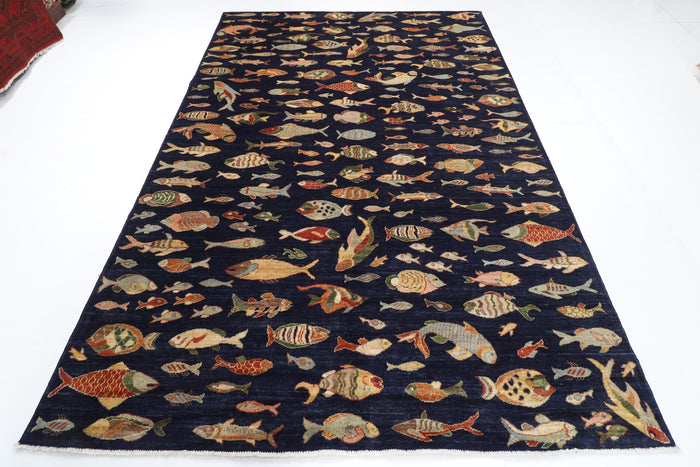 198 x 296 cm | 6'6 x 9'9 Ft Fish Party Afghan Carpet