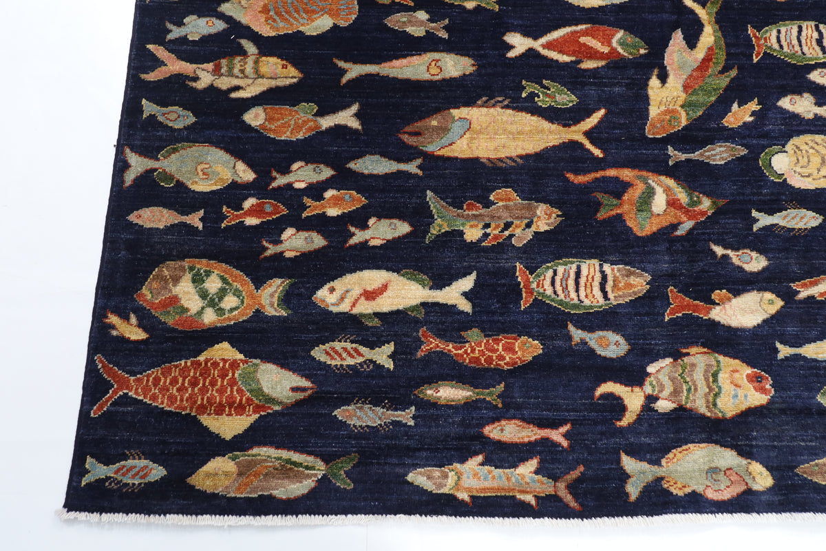 198 x 296 cm | 6'6 x 9'9 Ft Fish Party Afghan Carpet