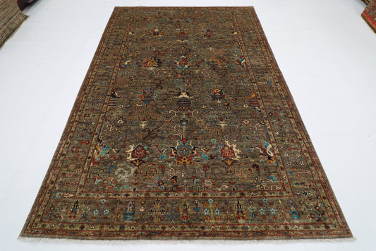 184 x 271 cm | Oriental Floral Gray Afghan Tribal Hand Knotted Wool Carpet
