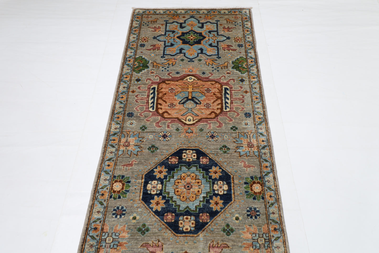 83 x 434 cm | Oriental Gray Runner Rug Afghan Hand Knotted Veg Dye Wool carpet