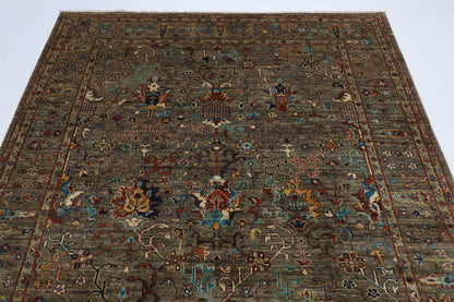 184 x 271 cm | Oriental Floral Gray Afghan Tribal Hand Knotted Wool Carpet