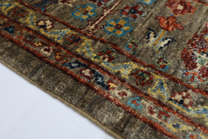 184 x 271 cm | Oriental Floral Gray Afghan Tribal Hand Knotted Wool Carpet