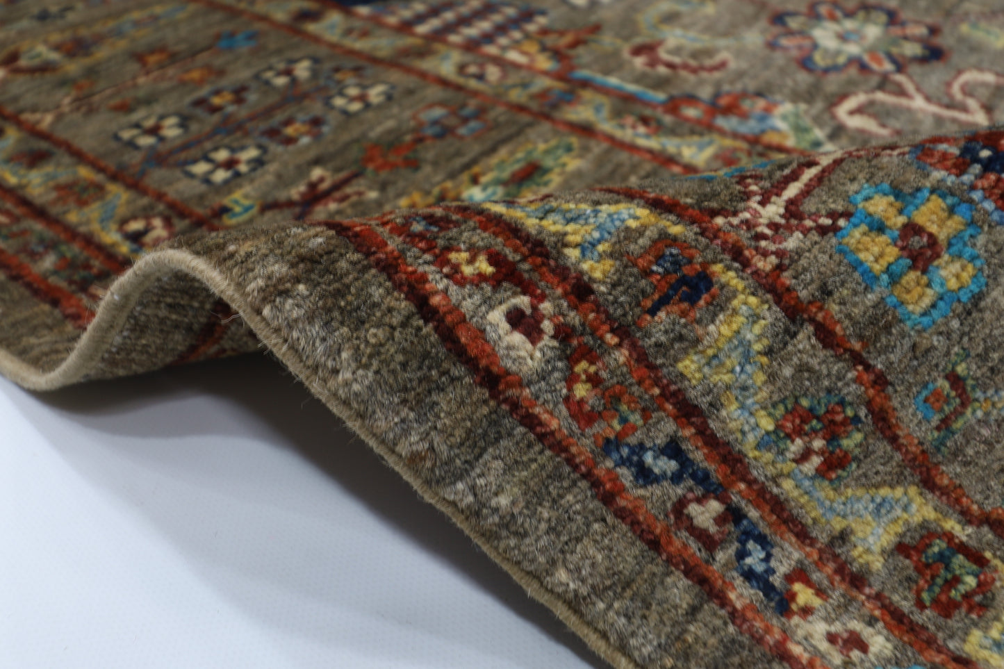 184 x 271 cm | Oriental Floral Gray Afghan Tribal Hand Knotted Wool Carpet