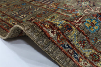 184 x 271 cm | Oriental Floral Gray Afghan Tribal Hand Knotted Wool Carpet