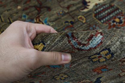 184 x 271 cm | Oriental Floral Gray Afghan Tribal Hand Knotted Wool Carpet