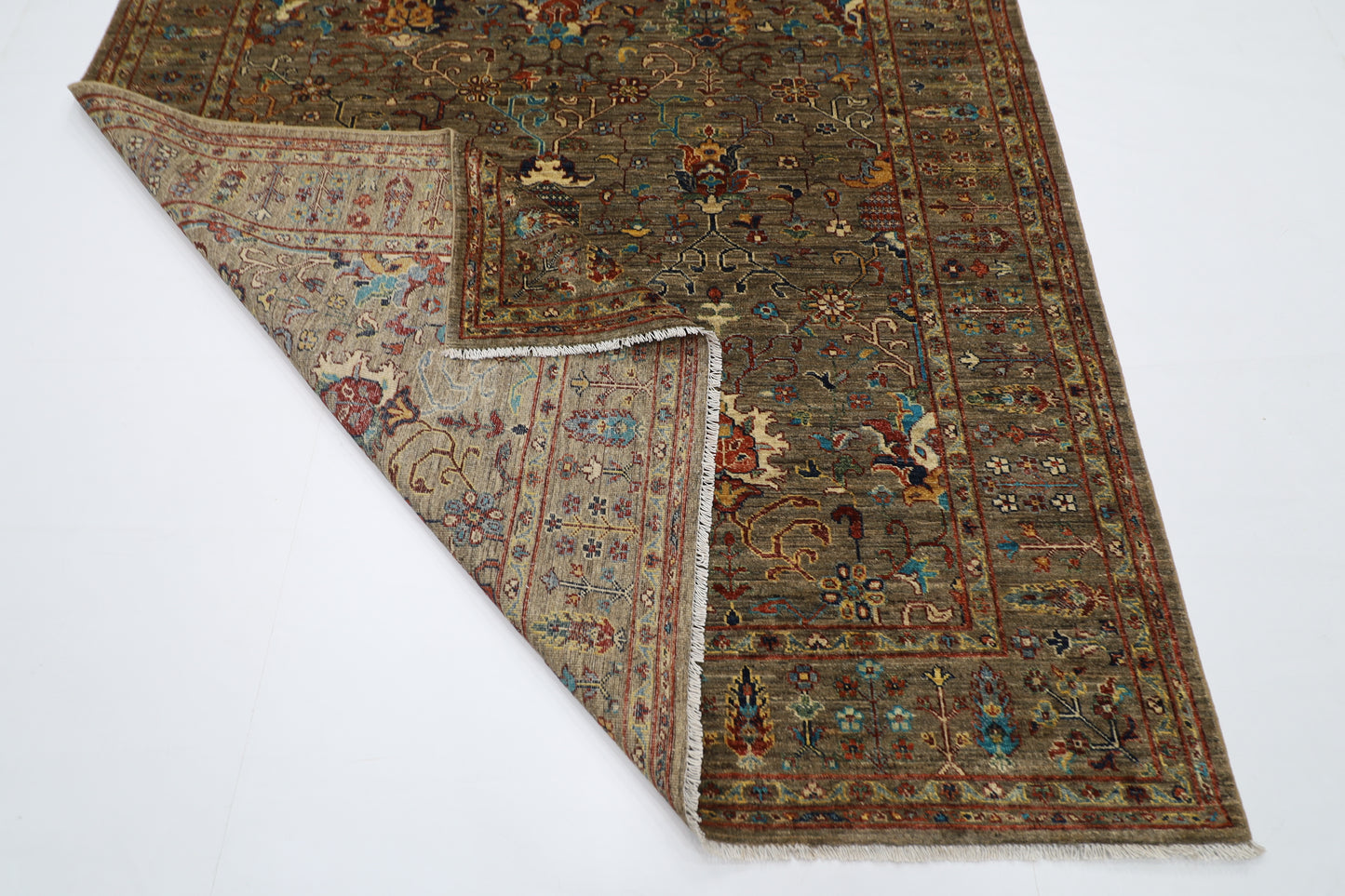184 x 271 cm | Oriental Floral Gray Afghan Tribal Hand Knotted Wool Carpet