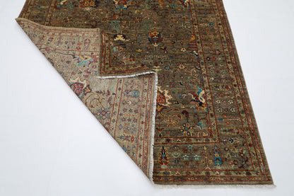 184 x 271 cm | Oriental Floral Gray Afghan Tribal Hand Knotted Wool Carpet