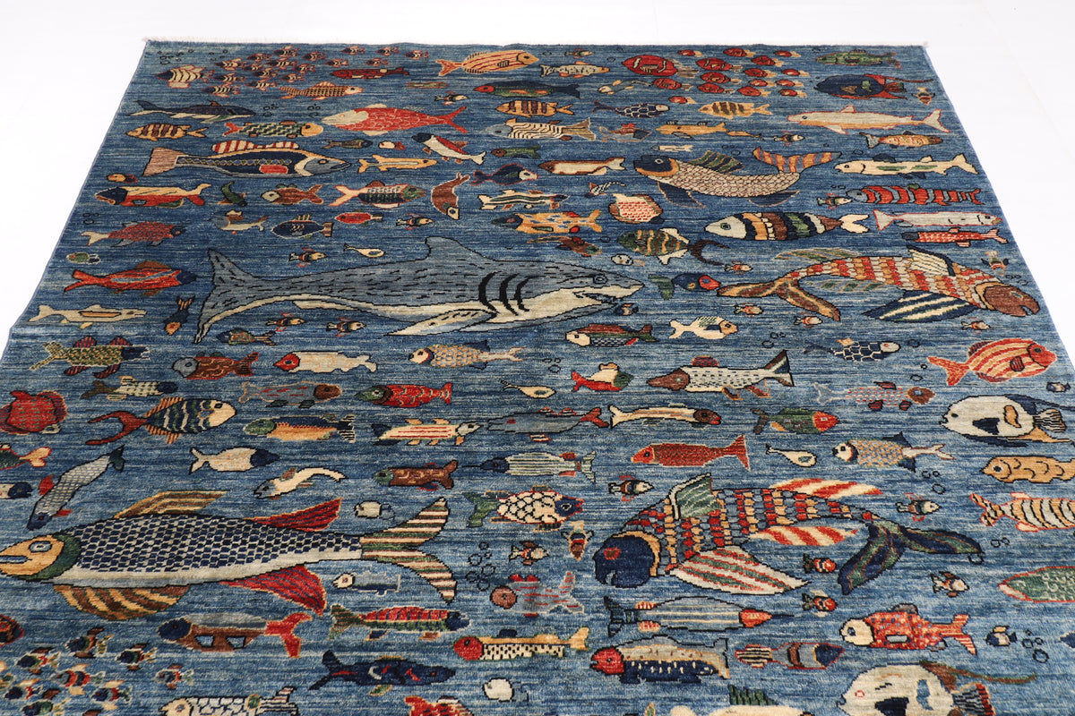 200 x 296 cm | 6'7 x 9'9 Ft Fish Afghan Carpet
