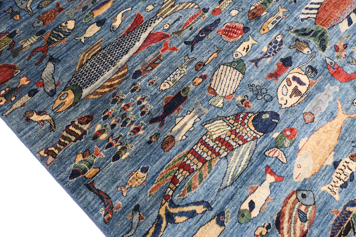 200 x 296 cm | 6'7 x 9'9 Ft Fish Afghan Carpet
