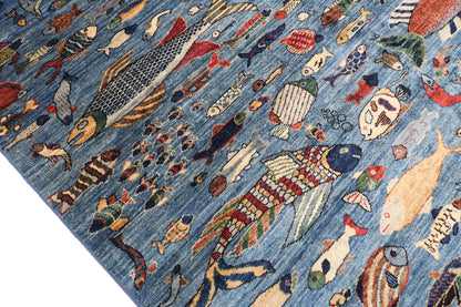 200 x 296 cm | 6'7 x 9'9 Ft Fish Afghan Carpet