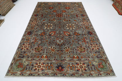 199 x 296 cm | Oriental Floral Gray Afghan Tribal Hand Knotted Wool Carpet