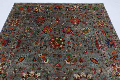 199 x 296 cm | Oriental Floral Gray Afghan Tribal Hand Knotted Wool Carpet