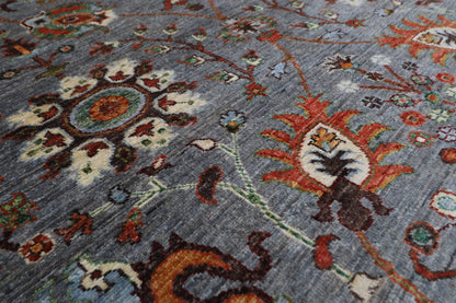 199 x 296 cm | Oriental Floral Gray Afghan Tribal Hand Knotted Wool Carpet