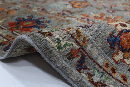 199 x 296 cm | Oriental Floral Gray Afghan Tribal Hand Knotted Wool Carpet