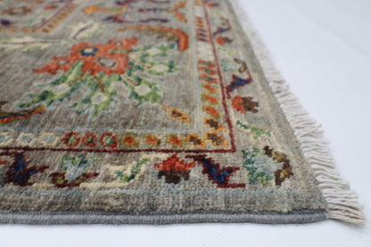 199 x 296 cm | Oriental Floral Gray Afghan Tribal Hand Knotted Wool Carpet