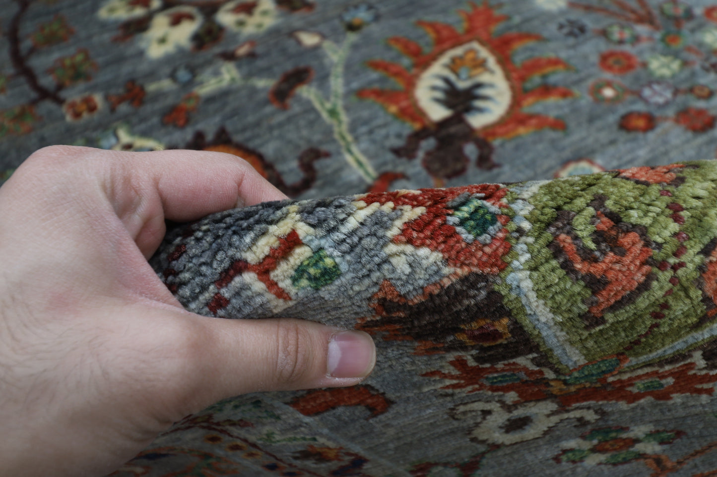 199 x 296 cm | Oriental Floral Gray Afghan Tribal Hand Knotted Wool Carpet