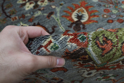 199 x 296 cm | Oriental Floral Gray Afghan Tribal Hand Knotted Wool Carpet