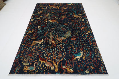 170 x 238 cm | Oriental Birds Navy Blue Afghan Tribal Hand Knotted Wool Carpet