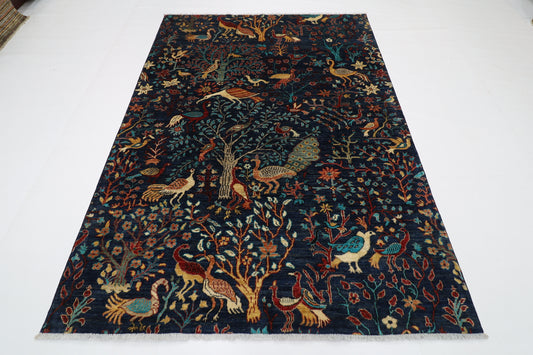 170 x 238 cm | Oriental Birds Navy Blue Afghan Tribal Hand Knotted Wool Carpet