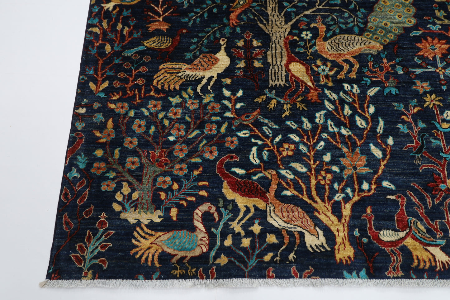 170 x 238 cm | Oriental Birds Navy Blue Afghan Tribal Hand Knotted Wool Carpet