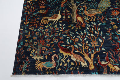 170 x 238 cm | Oriental Birds Navy Blue Afghan Tribal Hand Knotted Wool Carpet