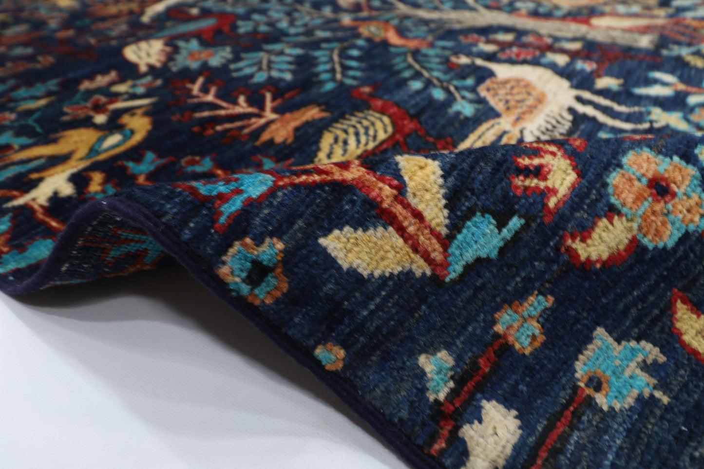 170 x 238 cm | Oriental Birds Navy Blue Afghan Tribal Hand Knotted Wool Carpet