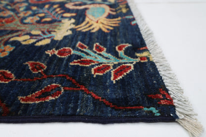 170 x 238 cm | Oriental Birds Navy Blue Afghan Tribal Hand Knotted Wool Carpet