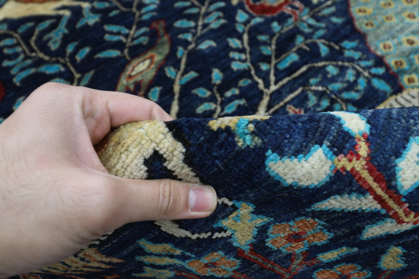 170 x 238 cm | Oriental Birds Navy Blue Afghan Tribal Hand Knotted Wool Carpet