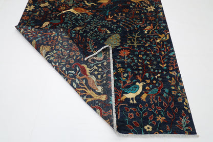 170 x 238 cm | Oriental Birds Navy Blue Afghan Tribal Hand Knotted Wool Carpet