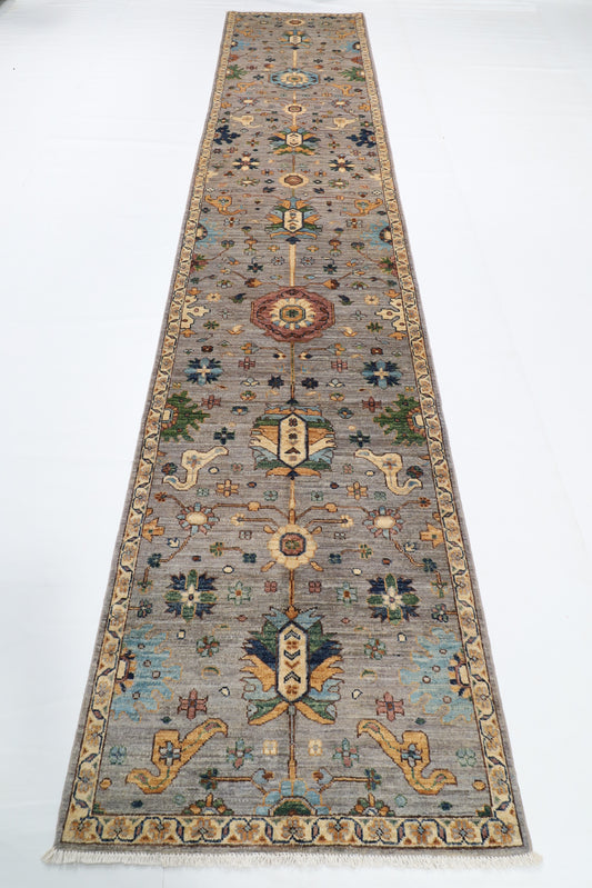 89 x 423 cm | 2'11 x 13'11 Ft Grey Afghan Carpet