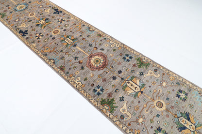 89 x 423 cm | 2'11 x 13'11 Ft Grey Afghan Carpet