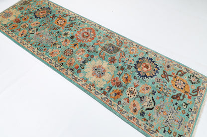 89 x 292 cm | 2'11 x 9'7 Ft Turquoise Afghan Carpet
