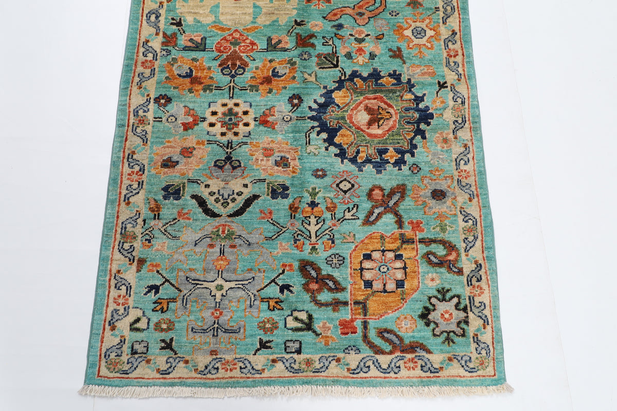 89 x 292 cm | 2'11 x 9'7 Ft Turquoise Afghan Carpet