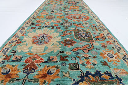 89 x 292 cm | 2'11 x 9'7 Ft Turquoise Afghan Carpet