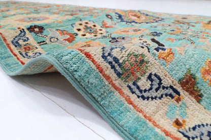 89 x 292 cm | 2'11 x 9'7 Ft Turquoise Afghan Carpet