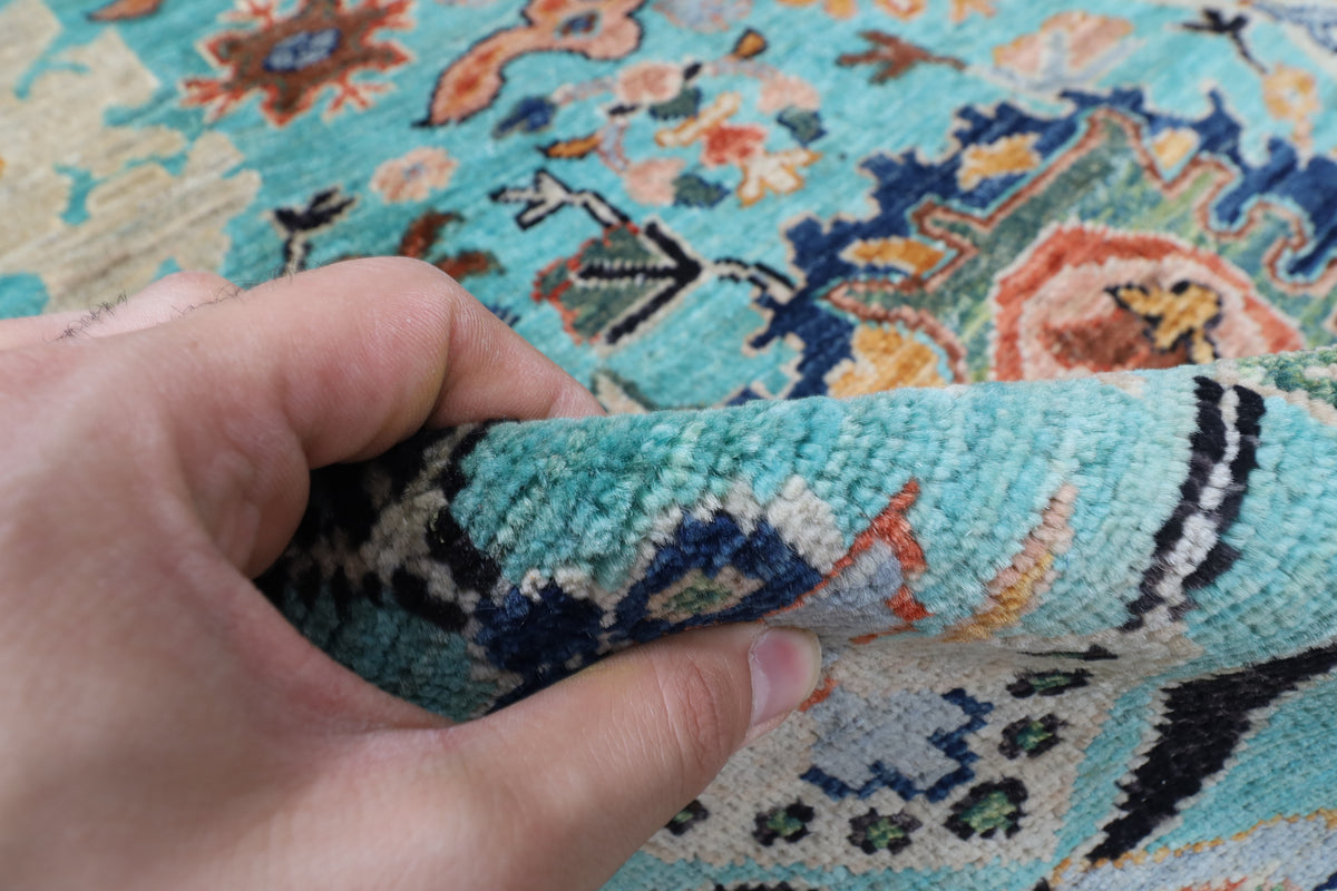 89 x 292 cm | 2'11 x 9'7 Ft Turquoise Afghan Carpet