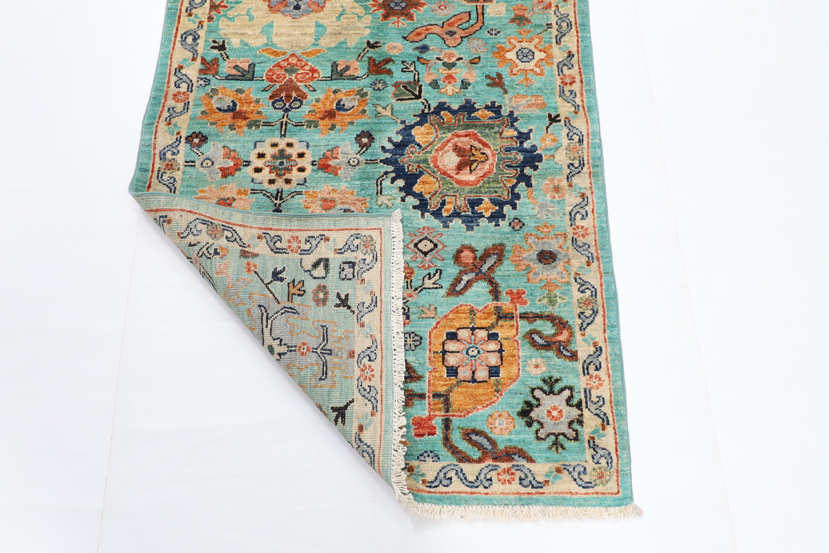 89 x 292 cm | 2'11 x 9'7 Ft Turquoise Afghan Carpet