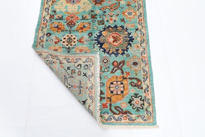 89 x 292 cm | 2'11 x 9'7 Ft Turquoise Afghan Carpet