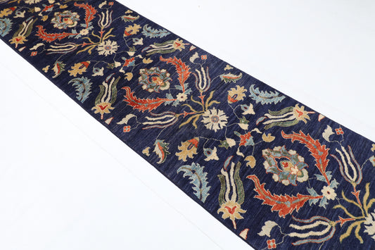 82 x 296 cm | 2'9 x 9'9 Ft Navy Blue Afghan Carpet