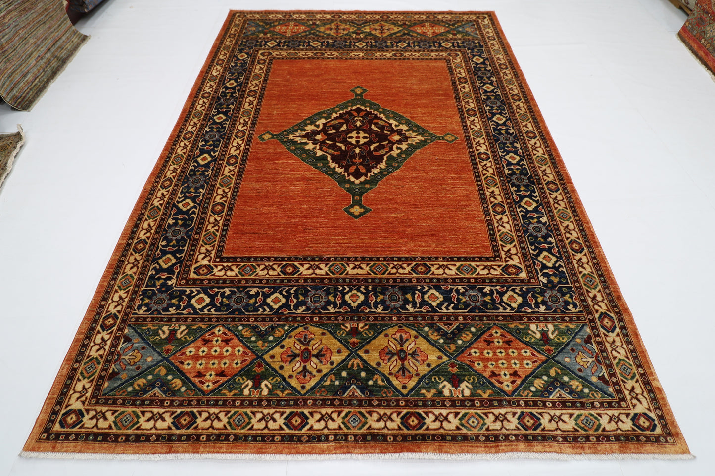 205 x 297 cm | Oriental Geometric Orange Afghan Tribal Hand Knotted Wool Carpet
