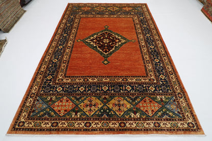 205 x 297 cm | Oriental Geometric Orange Afghan Tribal Hand Knotted Wool Carpet