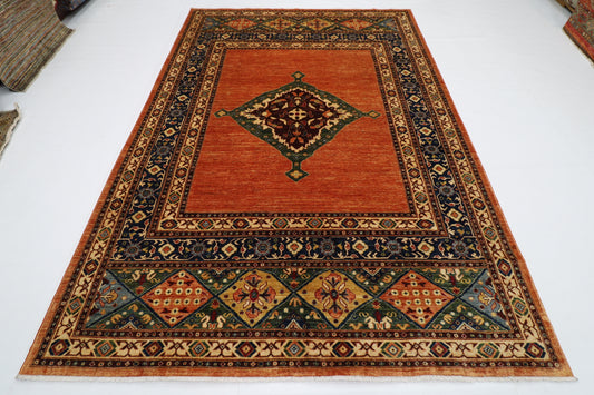 205 x 297 cm | Oriental Geometric Orange Afghan Tribal Hand Knotted Wool Carpet