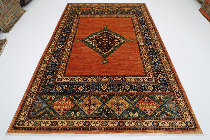 205 x 297 cm | Oriental Geometric Orange Afghan Tribal Hand Knotted Wool Carpet