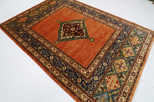205 x 297 cm | Oriental Geometric Orange Afghan Tribal Hand Knotted Wool Carpet