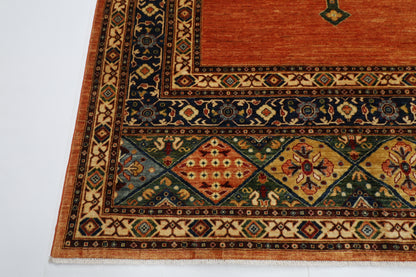 205 x 297 cm | Oriental Geometric Orange Afghan Tribal Hand Knotted Wool Carpet