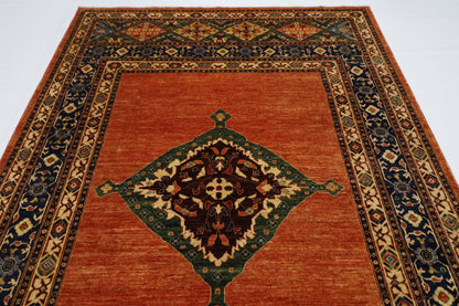 205 x 297 cm | Oriental Geometric Orange Afghan Tribal Hand Knotted Wool Carpet