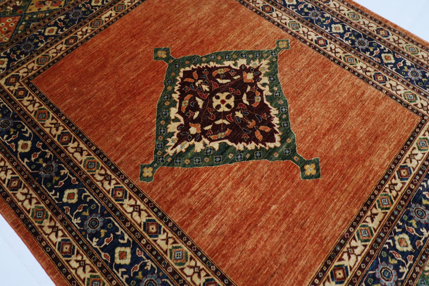 205 x 297 cm | Oriental Geometric Orange Afghan Tribal Hand Knotted Wool Carpet